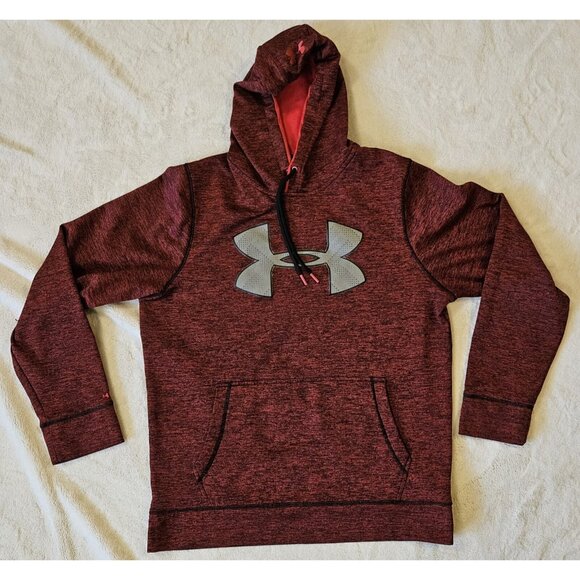 Under Armour UA Hoodie Medium Storm Fleece Twist Red & Black Big Logo *read Info - Picture 1 of 11